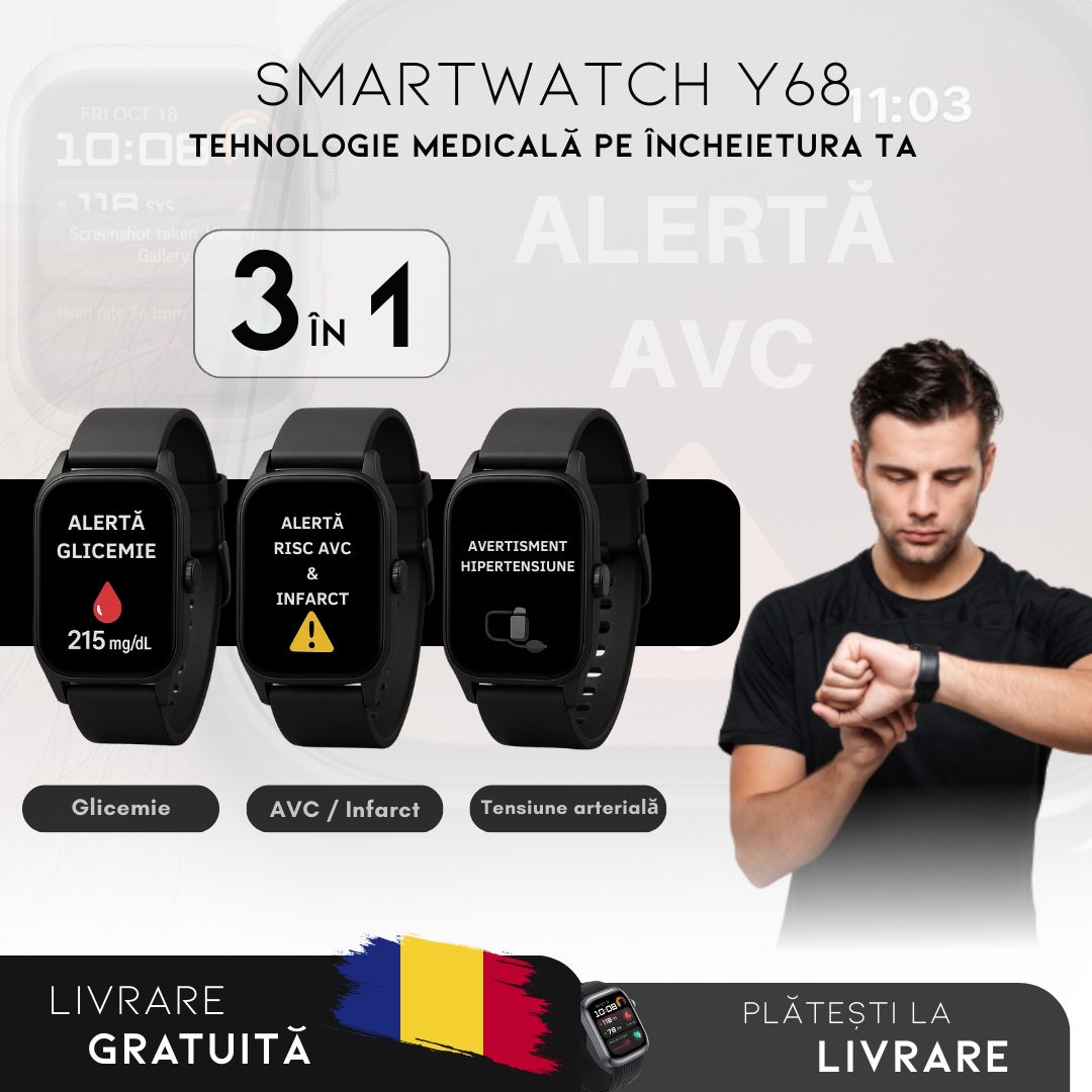 Smartwatch Y68 – Control Glicemic Inteligent | Meniu în română
